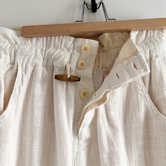 Free People Linen Cotton Blend Off White Cropped High Waist Trousers Pants XS - Picture 11 of 14